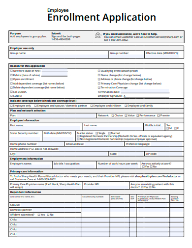 employee enrollment application template