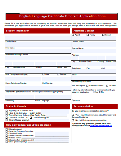 english language certificate program application form template