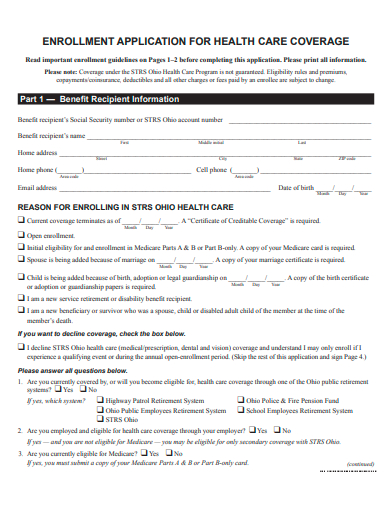 enrollment application for health care coverage template