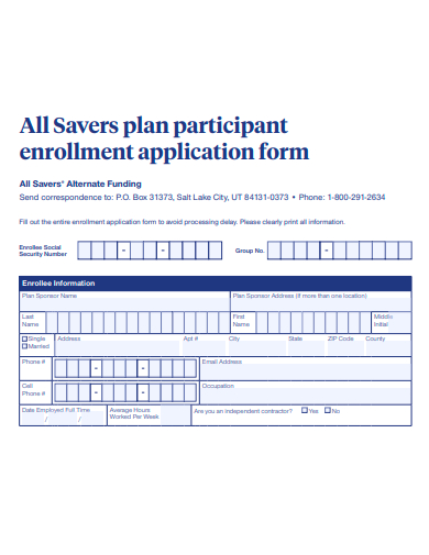 enrollment application form template