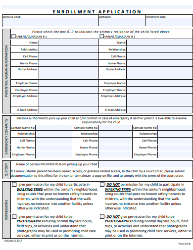 enrollment application template