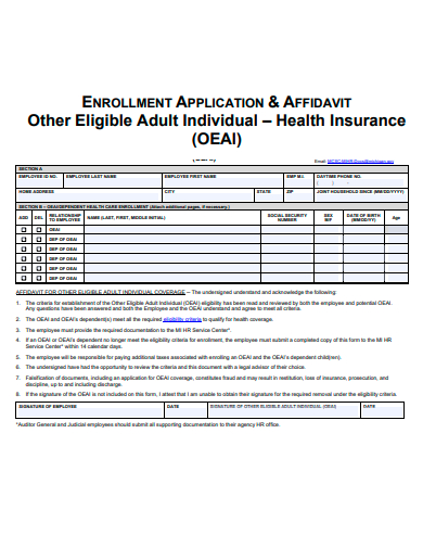 enrollment application and affidavit template