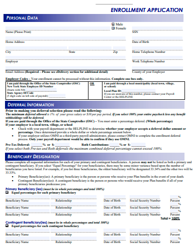 enrollment application in pdf