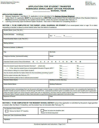 enrollment option program application for student transfer template