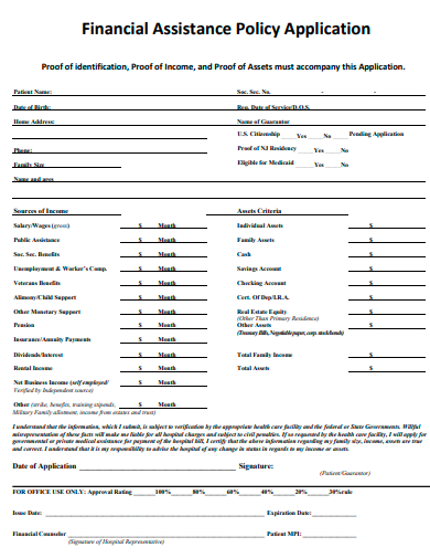 financial assistance policy application template