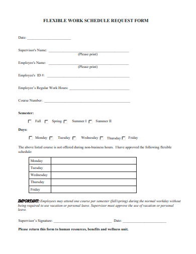flexible work schedule request form template