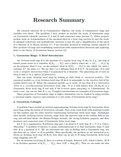 formal research summary template