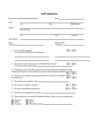 formal staff application template