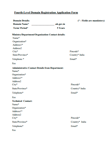 fourth level domain registration application form template