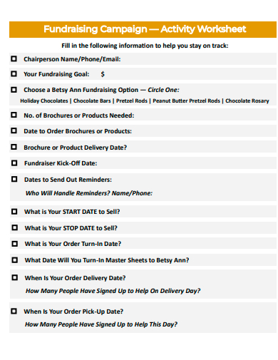 fundraising campaign activity worksheet template
