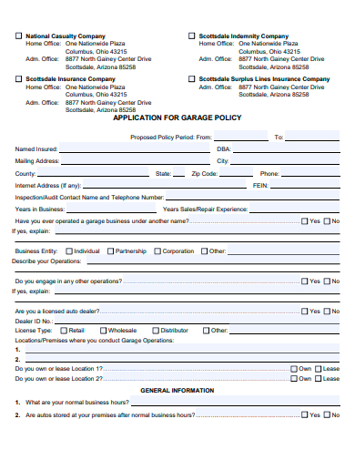 garage policy application template