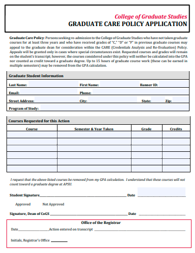 graduate care policy application template