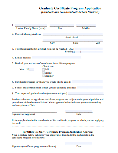 graduate certificate program application template