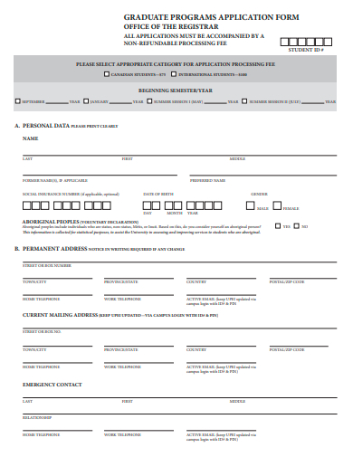 graduate program application form template