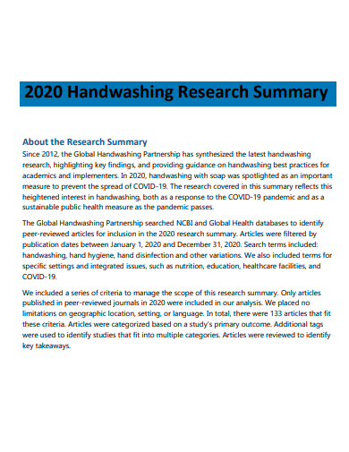 handwashing research summary template