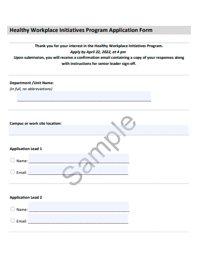 healthy workplace initiatives program application form template