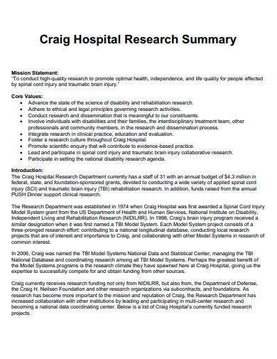 hospital research summary template