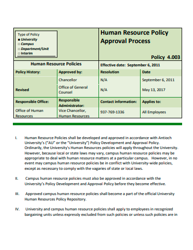 human resource policy approval process template