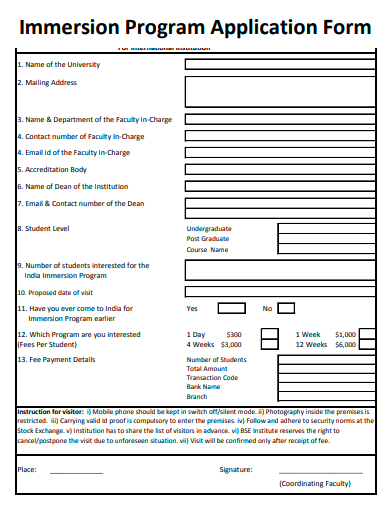 immersion program application form template