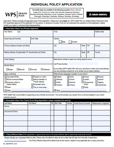 individual policy application template