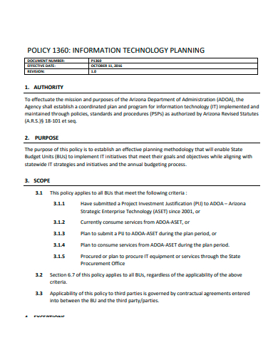 information technology planning policy template