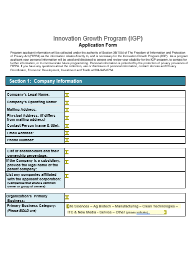 innovation growth program application form template