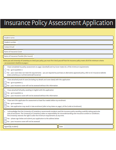 insurance policy assessment application template