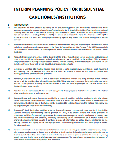 interim planning policy for residential care homes template