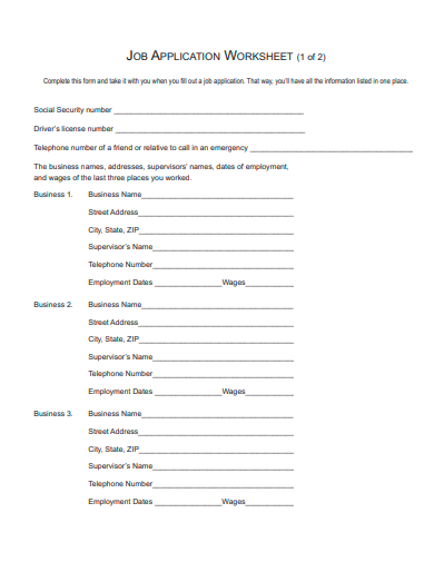 job application worksheet template