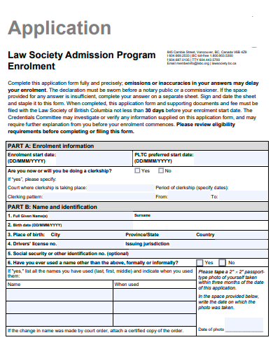 law society admission program enrolment application template