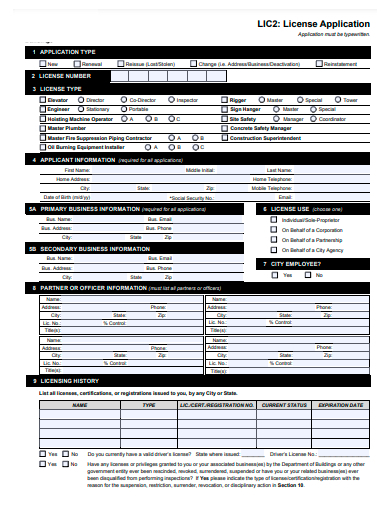 license application template