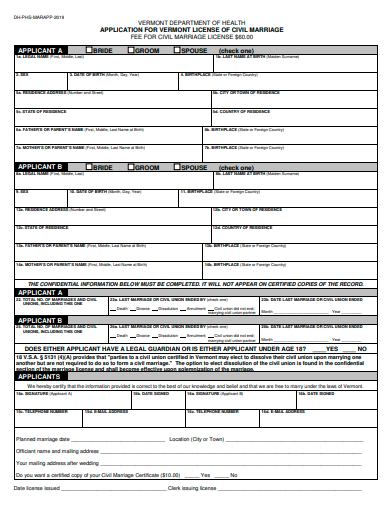 license of civil marriage application template