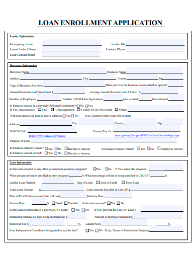 loan enrollment application template