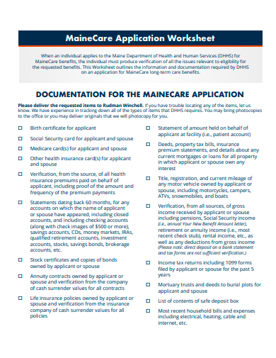 mainecare application worksheet template