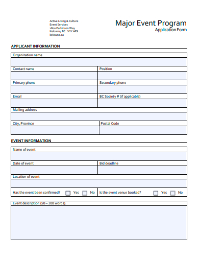 major event program application form template
