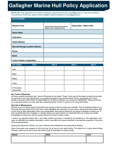 marine policy application template