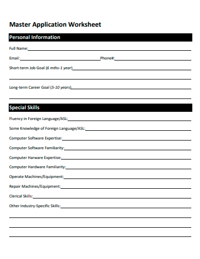 master application worksheet template