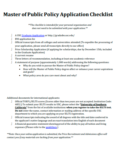 master of public policy application checklist template