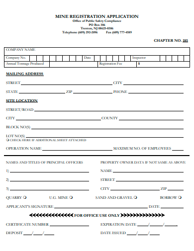 mine registration application template