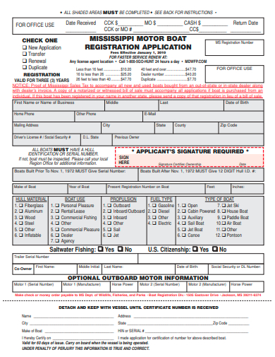 motor boat registration application template