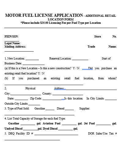 motor fuel license application template