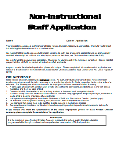 non instructional staff application template