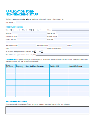 non teaching staff application form template