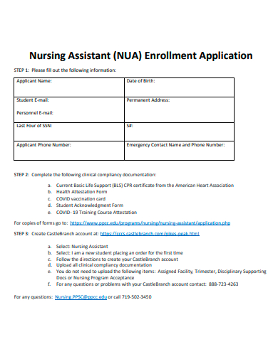 nursing assistant enrollment application template