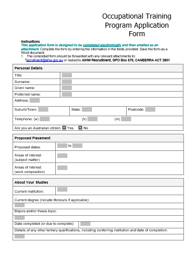 occupational training program application form template