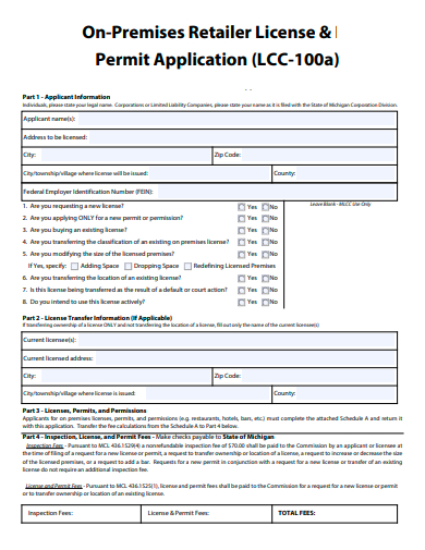 on premises retailer license and permit application template
