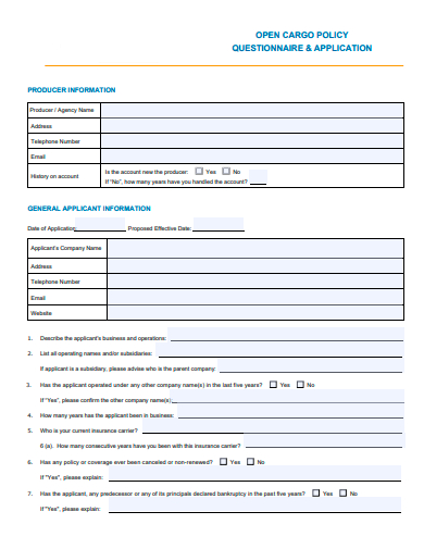 open cargo policy questionnaire and application template