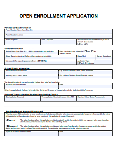 open enrollment application template