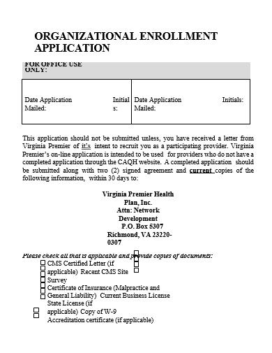organizational enrollment application template