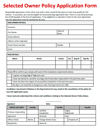 owner policy application form template